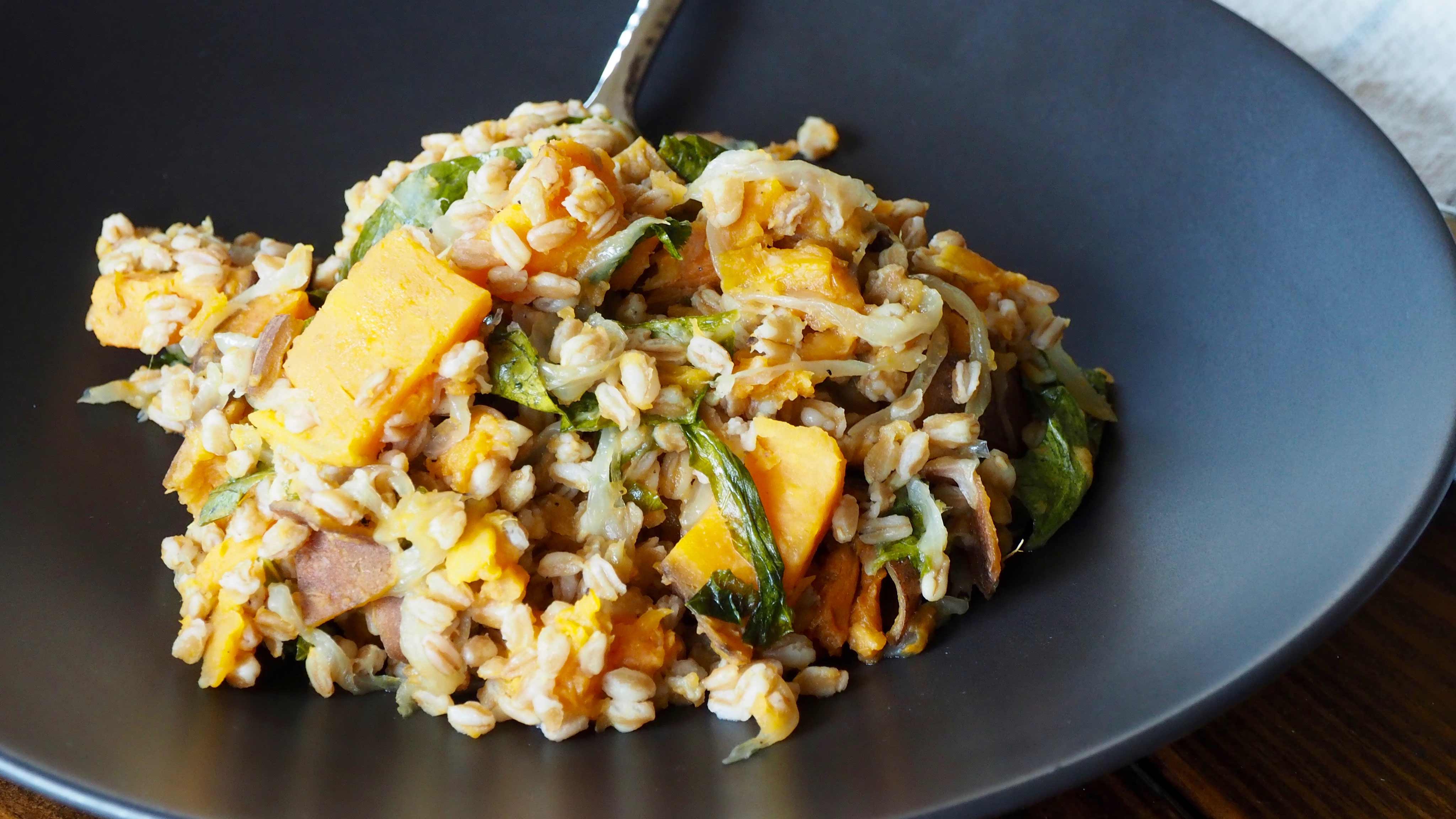 Kirby Foods - Recipe: Farro, Sweet Potato, and Collard Greens Salad